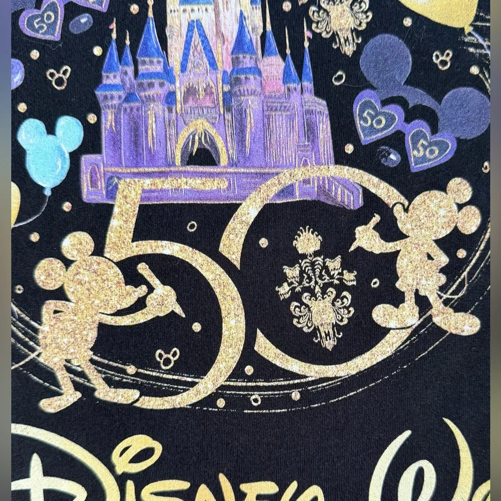 Walt Disney World Women’s 50th Anniversary Black T-shirt 100% Cotton Size Small